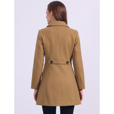 Allegra K Women's Collar Long Sleeve Single Breasted Winter Long Coat Large Dark Camel — фото 4