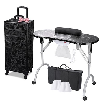 Byootique Folding Manicure Nail Table 4in1 Rolling Makeup Train Case