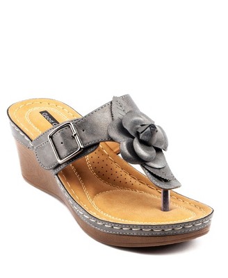 GC Shoes Flora Flower Comfort Slide Wedge Sandals