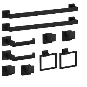 Itopfox Matte Black Bathroom Accessories Set, Stainless Steel Towel Racks & Hooks, Wall Mounted Hardware for Bathroom, Kitchen, Laundry Room - 1 of 4