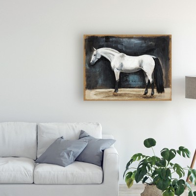 Large White Horse on Black Canvas Art