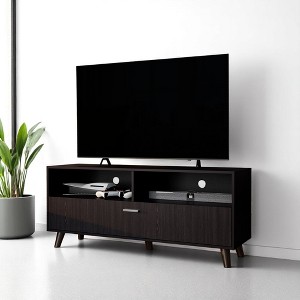 Modern 54.7" TV Stand with Open Storage and 1 Door, Compact Media Console Cabinet for Living Room,Particle Board -Brown - 1 of 4