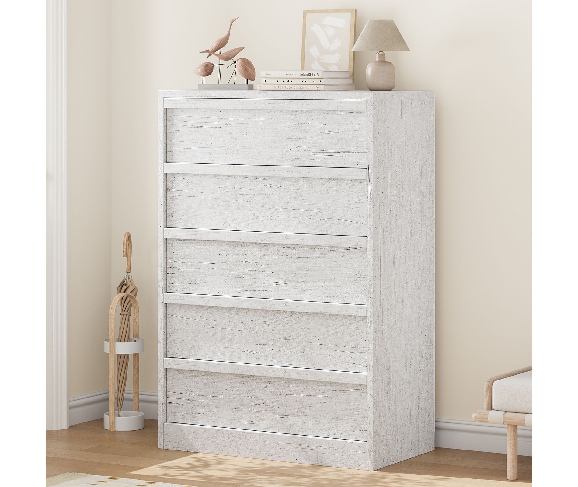 Whizmax 5 Drawer Dresser for Bedroom, Modern 5 Chest of Drawers Tall with Large Storage, White Dresser Organizer for Living Room, Nursery, Entryway