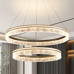 BAOURE Modern LED Chandelier 2 Ring 23.6in Grey Pendant Lighting  for Kitchen Island Dimmable LED Pendant Ceiling Light with Remote for Dining Room - 1 of 4
