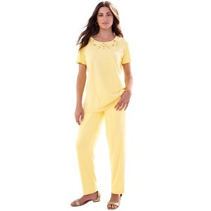 Roaman's Women's Plus Size Eyelet Cutout Tee - 1 of 4