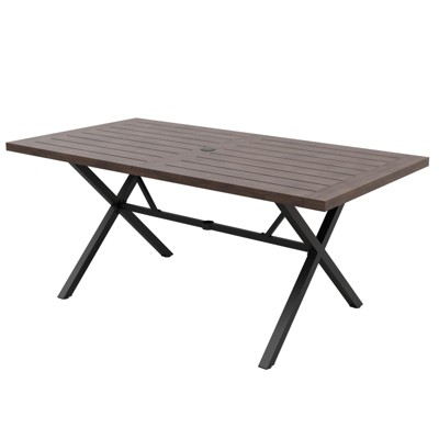 EAGEL PEAK Sienna Bay 6-Person Solid Wood Patio Dining Table with steel Frame & Umbrella Hole