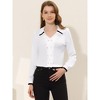 INSPIRE CHIC Women's Elegant Contrast Trim V Neck Double Breasted Long Sleeve Work Shirt - 3 of 4