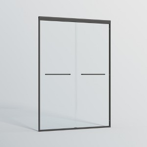 Gulches 44in to 48in W x 72in H Double Sliding Semi frameless Shower Door Matte Black Finish with Clear Glass Explosion proof Film 1 Pc - 1 of 4