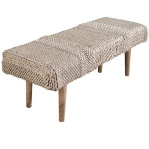 Textured Taupe Handwoven Bench - 1 of 3