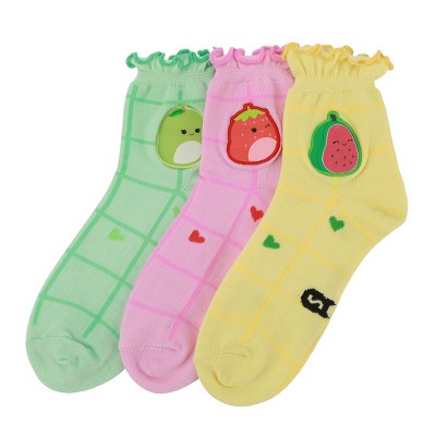 Squishmallows Kawaii Fruits 3-Pack Women's Casual Crew Socks