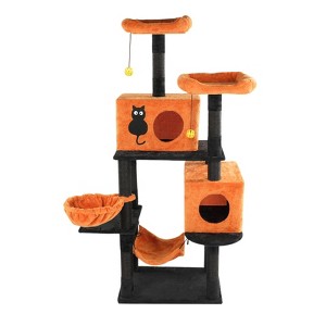 Gulches Orange Black 61 inch Halloween Cat Tree Large Cats Double Condo Hammock Perch Sisal Posts Anti Tip MDF Tower Furniture - 1 of 4