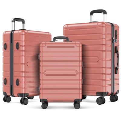 SKONYON 3 Piece Hard shell Luggage Sets Checked Spinner Luggage Set with YKK Zipper and TSA Lock