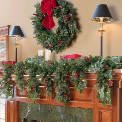 Haute Décor 6' Battery Operated Pre-Lit LED Mixed Greenery Christmas Cascading Artificial Mantel Swag White Lights