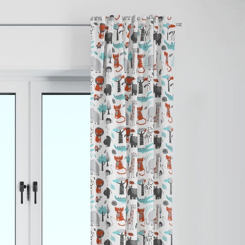 Bacati - Jungle Safari Aqua/Orange/Grey Curtain Panel, 1 of 5