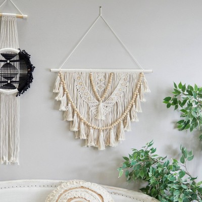 Cotton Macrame Handmade Intricately Weaved Wall Decor With Beaded Fringe  Tassels Black - Olivia & May : Target