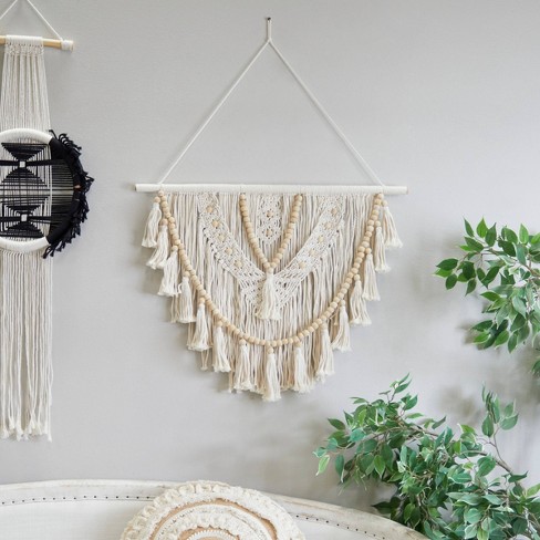 Black Beaded Bohemian Macrame Wall Hanging