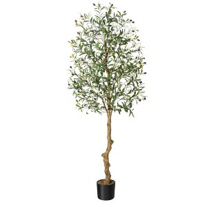Artificial Olive Tree - Realistic Faux Olive Tree with Natural Wood Trunk and Lifelike Leaves, Perfect Potted Fake Olive Tree for Home, Office - 1 of 4
