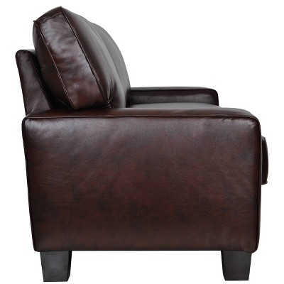 Kingston Chestnut Brown Faux Leather 78" Sofa with Pillow-Top Arms