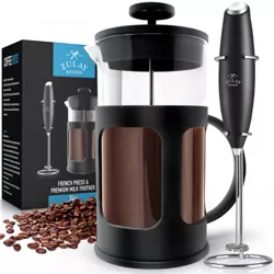 Zulay Premium French Press Coffee Pot and Milk Frother Set -  8 Cups 34oz Coffee Press Glass Carafe with Powerful Stainless Steel Filter