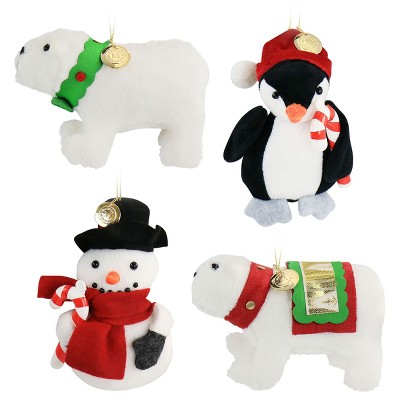 Gibson Holiday Plush Animals 4 Piece Ornament Set in White