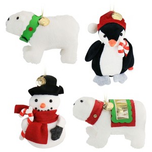 Gibson Holiday Plush Animals 4 Piece Ornament Set in White - 1 of 4