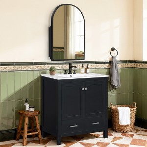 Spassway Solid Wood Frame Bathroom Vanities with Arched Mirror Cabinet Soft-Close Doors Drawer Integrated Sink Storage Cabinet for Bathroom - 1 of 4