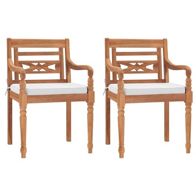 Garden Chair Set of 2 Brown Teak wood and cotton Standard vidaXL