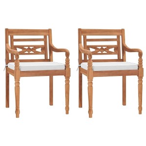 Garden Chair Set of 2 Brown Teak wood and cotton Standard vidaXL - 1 of 4