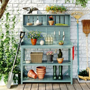 65" Garden Shed Storage Shelves Outdoor Plant Stand Flower Display Rack Wooden Patio Workstation 3-Tier Potting Workbench-The Pop Home - 1 of 4