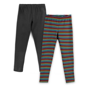 Mightly Girls 2pk Fair Trade Organic Cotton Reinforced Knee Leggings (Black and Jewel Stripe - X-Large) - 1 of 3