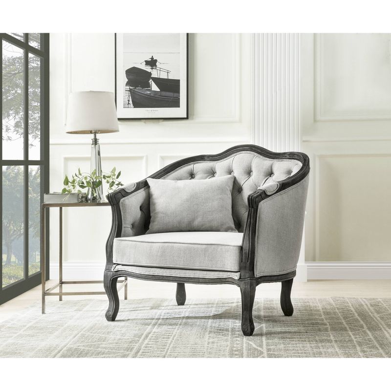 37&#34; Samael Accent Chair Gray Linen Dark Brown Finish - Acme Furniture, 1 of 5