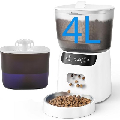 2-in-1 Automatic Pet Feeder and Water Fountain, Food & Water Dispenser with Timer and Filter