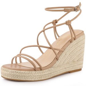 Allegra K Women's Platform Lace Up Wedges Heels Espadrille Sandals - 1 of 4