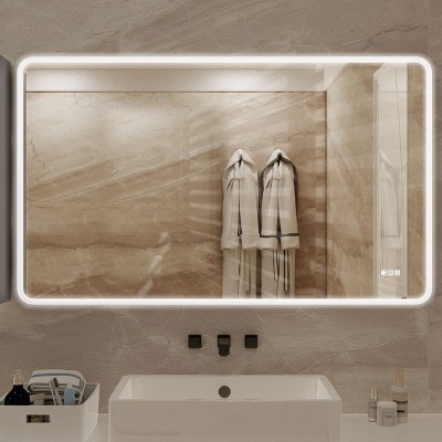 NicBex Bathroom Mirror,Rectangular White Framed Vanity Mirror,Dimmable Anti-Fog LED Wall Mirror for Bathroom,Living Room,Bedroom