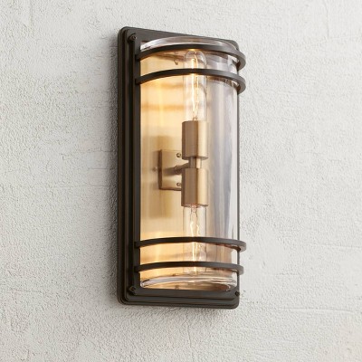 Habitat Modern Bronze and Brass Outdoor Wall Light with Clear Glass