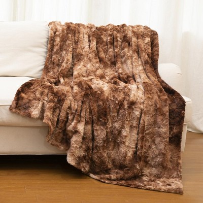 Cheer Collection Ultra Soft Faux Fur Throw Blanket - Brown