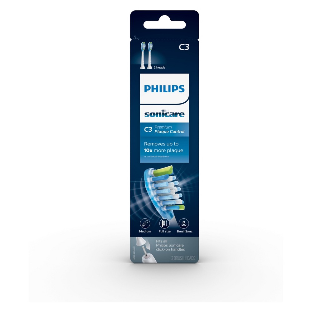 Philips Sonicare Premium Plaque Control White Replacement Electric Toothbrush Head - 2ct