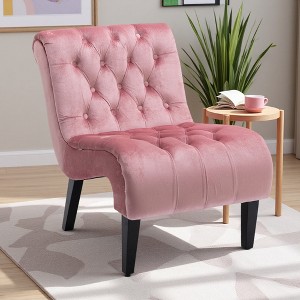 Velvet Armless Accent Chair with Button Tufted Upholstery - 1 of 4