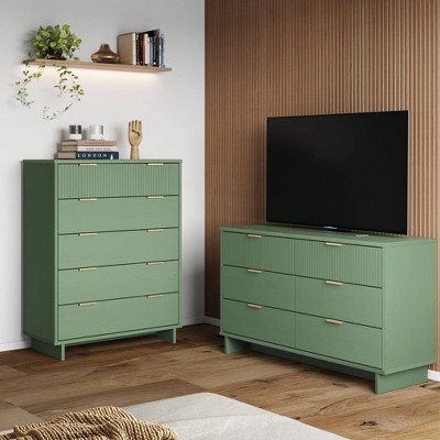 Granville Sage Green Double Dresser and Tall Chest Set with Soft Close Drawers