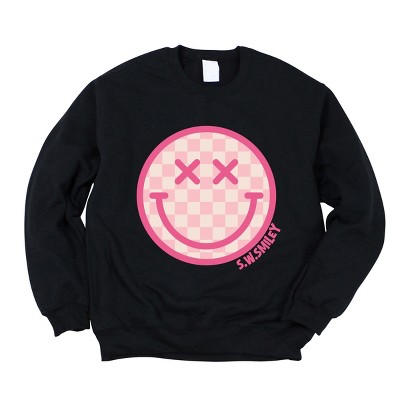 Simply Sage Market S.W.Smiley Pink Checker Smiley Face Sweatshirt