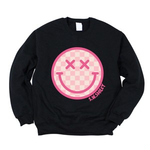 Simply Sage Market S.W.Smiley Pink Checker Smiley Face Sweatshirt - 1 of 4