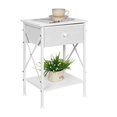 VECELO Modern X-Design Nightstand, End/Side Table with Fabric Drawer & Open Storage Shelves for Bedroom or Living Room