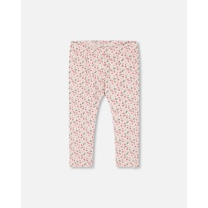 Deux par Deux Girl Printed Capri Legging Small Flowers on Cream Background - 1 of 4