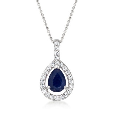 Ross-Simons 1.00 Carat Sapphire and .26 ct. t.w. Diamond Pendant Necklace in 14kt White Gold Size 18