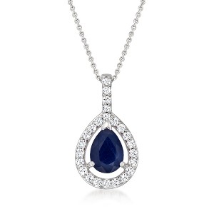 Ross-Simons 1.00 Carat Sapphire and .26 ct. t.w. Diamond Pendant Necklace in 14kt White Gold Size 18 - 1 of 3