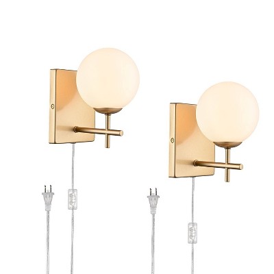 Cllaxy Modern Gold Globe Sconce - 2 Light Plug-in Set of Two