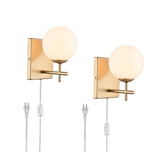 Cllaxy Modern Gold Globe Sconce - 2 Light Plug-in Set of Two - 1 of 1