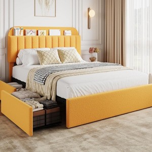 TackView Velvet Twin Bed Frame with Storage Headboard Drawer - Upholstered Platform Bed for Kids & Teens, Easy Tool-Free Assembly - 1 of 4