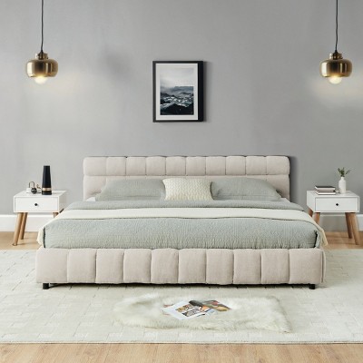 California King Upholstered Platform Bed with Headboard and Underbed Drawers, Chenille Fabric Frame Bed for Bedroom-Baofuwish