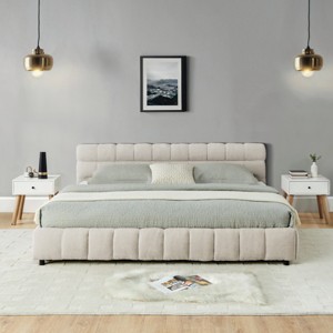 California King Upholstered Platform Bed with Headboard and Underbed Drawers, Chenille Fabric Frame Bed for Bedroom-Baofuwish - 1 of 4